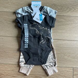 NWT Carter's Boys 3M dinosaur Print two Piece Set - Black and Gray